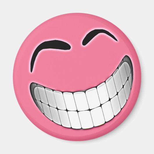 Roze Big Grin Gezicht Magneet (Voorkant)