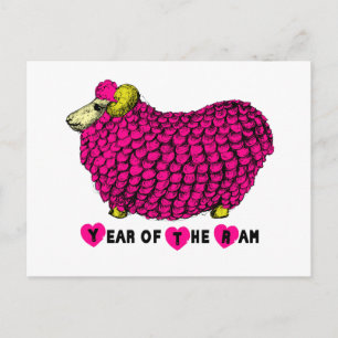 Roze Big Ram Chinees Nieuwjaar Zodiac Briefkaart