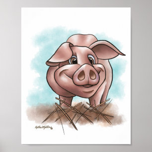 Roze Biggetje in de Stro Cartoon Poster