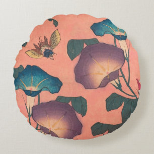 Roze Bij Bloem Klassieke Hokusai Kunst Rond Kussen