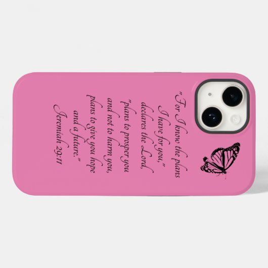 Roze Bijbelvers op maat met vlinder Case-Mate iPhone Case (Achterkant (horizontaal))