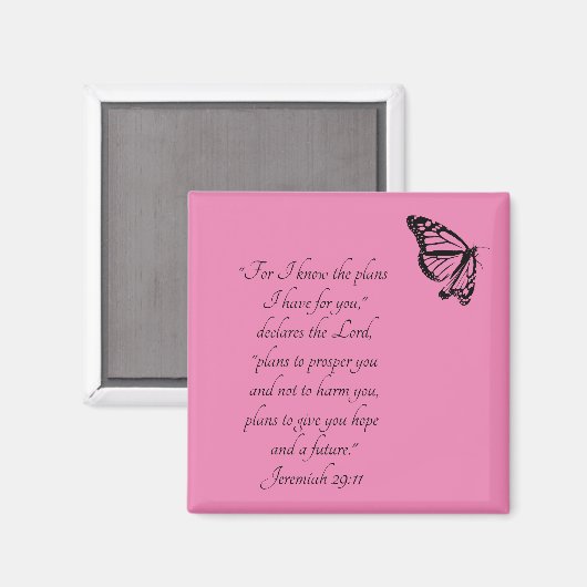 Roze Bijbelvers Vlinder Jeremia 29:11 Magneet (Voorkant / Achterkant)