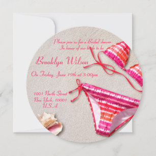 Roze Bikini Beach Bruids Douche Uitnodigingen