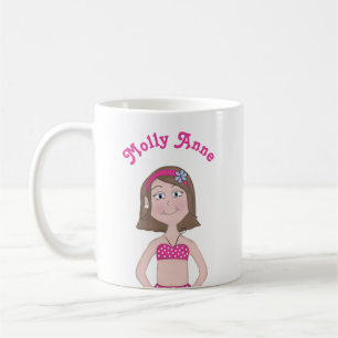 Roze bikini, lichte huid, brunette, blauwe ogen, B Koffiemok