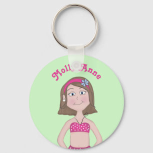 Roze bikini, lichte huid, brunette, blauwe ogen, B Sleutelhanger