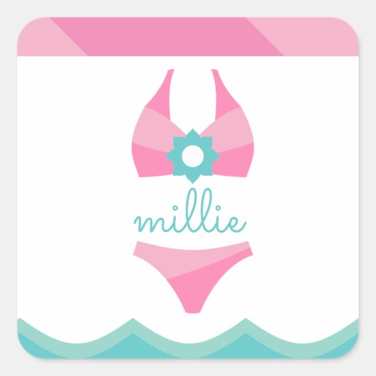 Roze Bikini Swimsuit gepersonaliseerde Sticker (Voorkant)