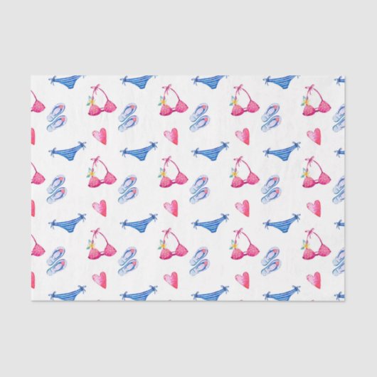 Roze Bikini & Teenslippers (ontwerp 72 roze reeks) Tissuepapier (Voorkant)
