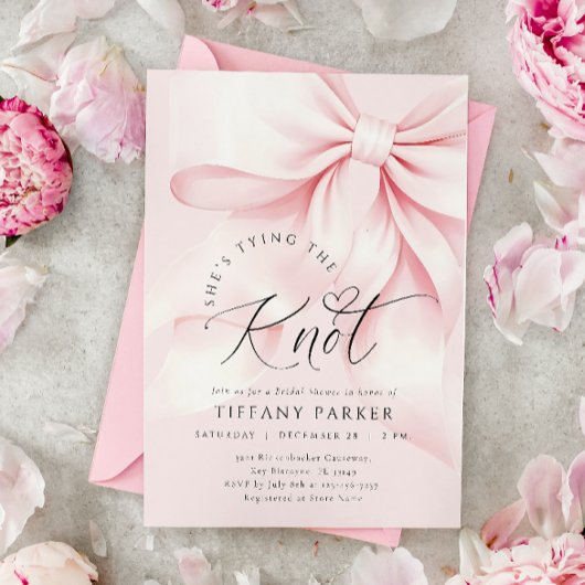 Roze binden van de knoop bruids douche uitnodiging