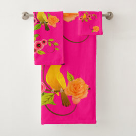 Roze - Bird Yellow Rose Bad Handdoek
