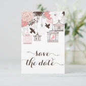 Roze  Birdcages Floral sla de datum op Save The Date (Staand voorkant)
