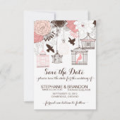 Roze  Birdcages Floral sla de datum op Save The Date (Achterkant)