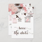 Roze  Birdcages Floral sla de datum op Save The Date (Voorkant / Achterkant)