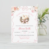 Roze Birdie Baby shower Uitnodiging (Staand voorkant)