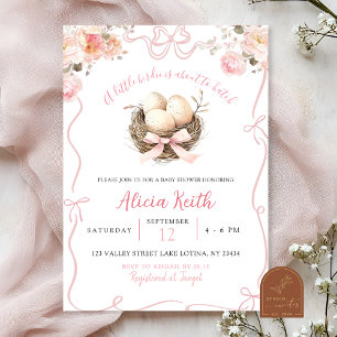 Roze Birdie Baby shower Uitnodiging