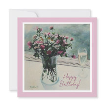 roze Birthday bloemen fijn kunstschilderij