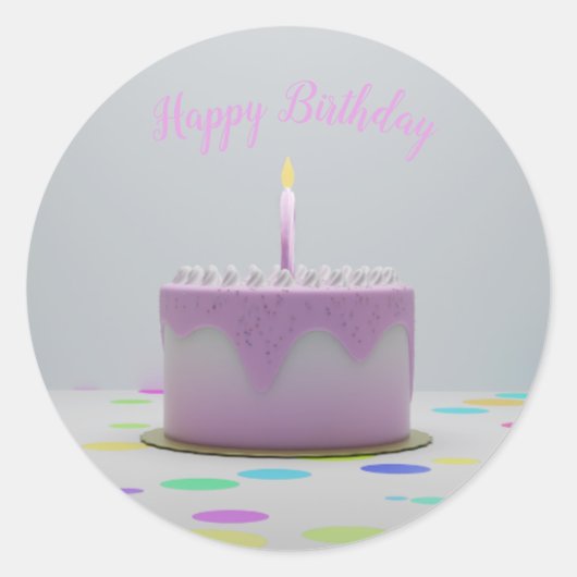 Roze Birthday Cake Ronde Sticker (Voorkant)