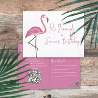 Roze Birthday Cute Flamingo Trendy QR Code Website