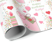 Roze Birthday Gift Hearts gepersonaliseerd Cadeaupapier (Rol Hoek)
