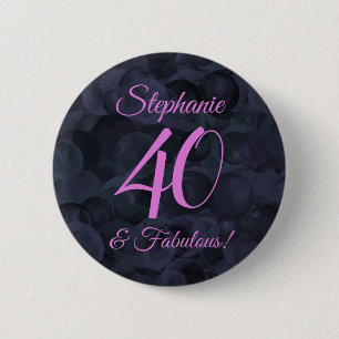 Roze Black 40 en Fabulous Birthday Party Ronde Button 5,7 Cm