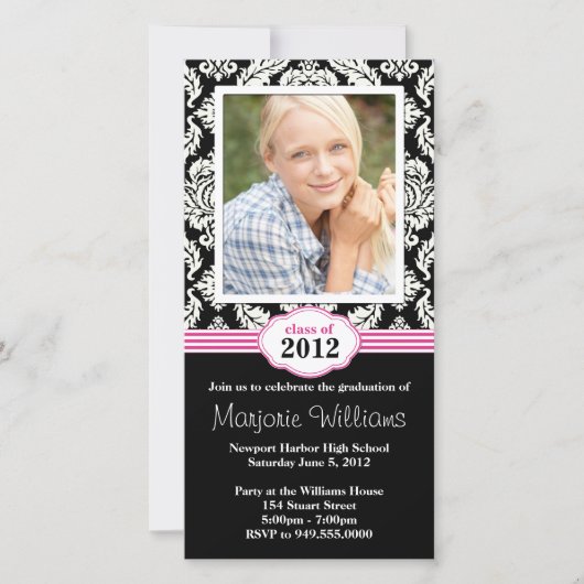 Roze Black Afstuderen Invitation Class of 2012 (Voorkant)