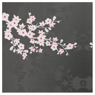 Roze Black Cherry Blossoms Pattern Fabric Stof
