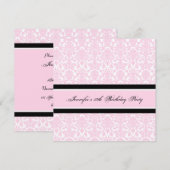 Roze Black Damask 18e Birthday Party-uitnodigingen Kaart (Voorkant / Achterkant)