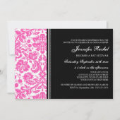 Roze Black Damask Bat Mitzvah Invitations Kaart (Achterkant)