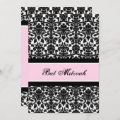 Roze Black Damask Bat Mitzvah Invitations Kaart (Voorkant / Achterkant)