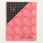 Roze Black Damask Stippen Girly Trendy Monogram Planner (Voorkant)