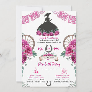 Roze Black Dress Charra nodigt Charro Mexican uit