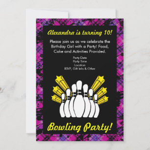 Roze, Black Girl Bowling Birthday Party Invitation Kaart