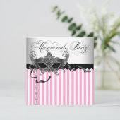 Roze Black Masquerade Party Uitnodigingen (Staand voorkant)