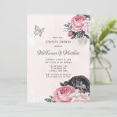 Roze Black Peony Silver Butterfly Couples Shower Kaart (Staand voorkant)