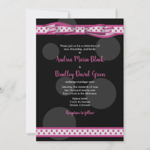 Roze Black Polka Dot Ribbon Weddenschap Kaart