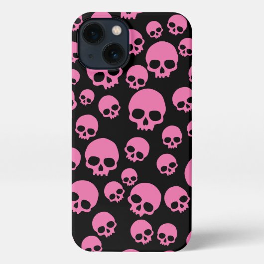 Roze Black Random Skulls Pattern iPhone Hoesje (Achterkant)