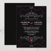 Roze & Black Rock 'n' Roll Music Thed Wedding Kaart (Voorkant / Achterkant)