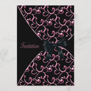 Roze Black Swirls Party-uitnodigingen Kaart
