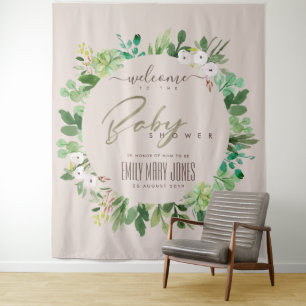 ROZE BLAD WATERVERF BABY SHOWER WELKOMST WANDKLEED