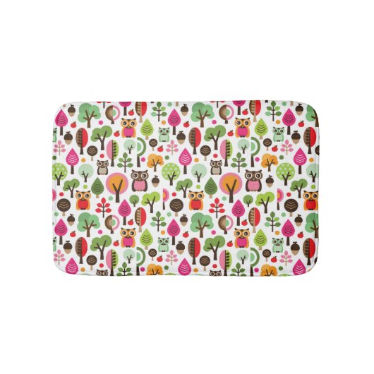 roze bladboom retro uil patroon badmat (Voorkant)