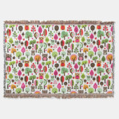 roze bladboom retro uil patroon deken (Voorkant)