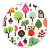 roze bladboom retro uil patroon keramische knop (Voorkant)