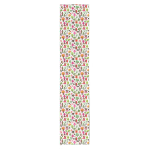 roze bladboom retro uil patroon korte tafelloper