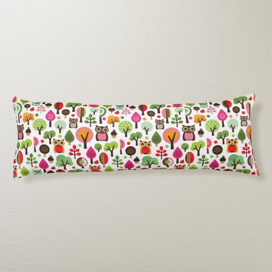roze bladboom retro uil patroon lichaamskussen (Achterkant)