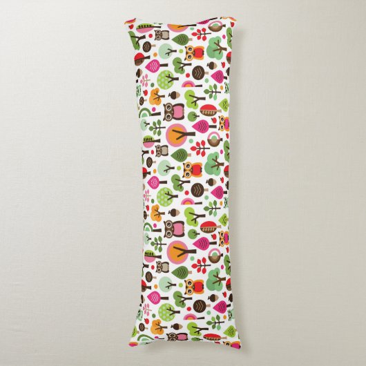 roze bladboom retro uil patroon lichaamskussen (Voorkant Verticaal)