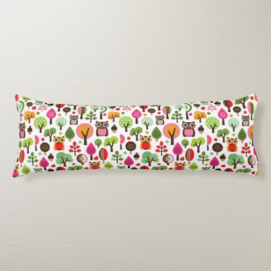 roze bladboom retro uil patroon lichaamskussen (Voorkant)