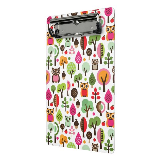 roze bladboom retro uil patroon mini klembord (Angled2)