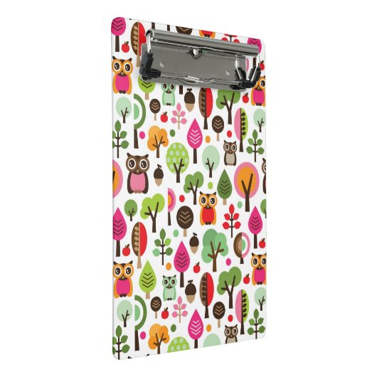 roze bladboom retro uil patroon mini klembord (Schuin)