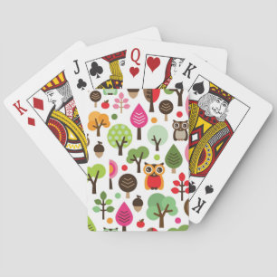 roze bladboom retro uil patroon pokerkaarten