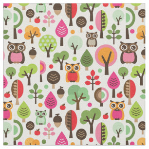 roze bladboom retro uil patroon stof
