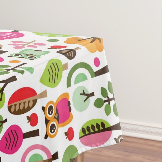 roze bladboom retro uil patroon tafelkleed (Voorbeeld)
